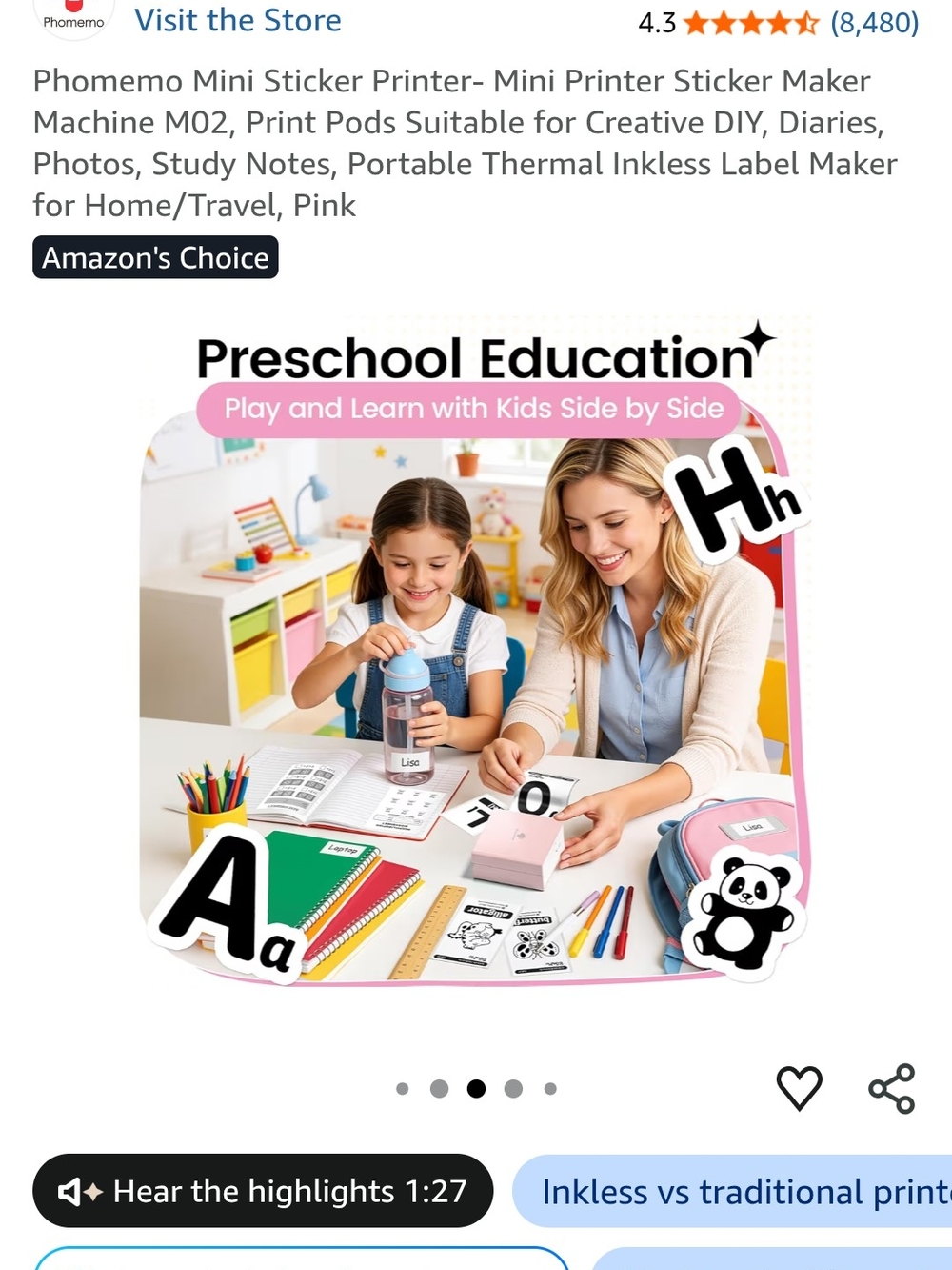Pink Portable Mini Sticker Printer - Picture 3 of 13